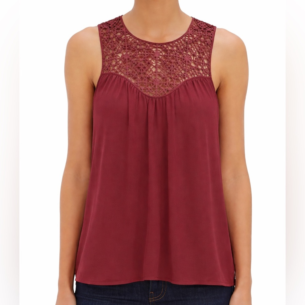 Ulla Johnson Lulu Burgundy Lace Yoked Silk Sleeveless Blouse Tank Top Size 4